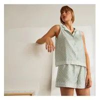 pyjama short col tailleur en satin de coton, icône