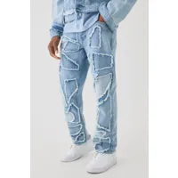 distressed patchwork relaxed rigid jeans in light blue homme - bleu - 30r, bleu