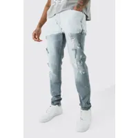 tall dark grey stretch skinny paint effect jean homme - gris - 30, gris