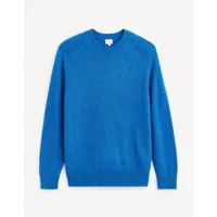 pull col rond 100% lambswool - bleu