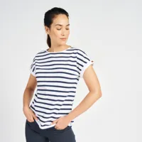 t-shirt manches courtes - marinière de voile sailing 100 femme blanc bleu - tribord