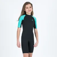 combinaison surf shorty 1,5mm enfant - yulex100 ® noir turquoise - olaian