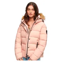 superdry faux fur puffer jacket rose xl femme