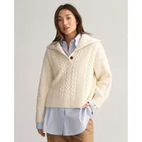 gant cable buttoned sweater beige xs femme