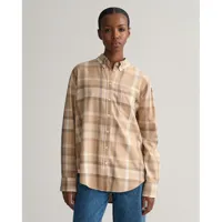 gant checked relaxed fit long sleeve shirt beige 40 femme