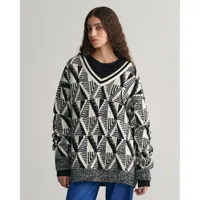 gant geometric pattern v neck sweater multicolore s homme