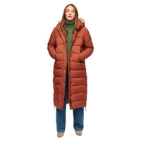superdry faux fur longline puffer jacket orange s femme