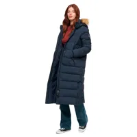 superdry faux fur longline puffer jacket bleu 2xs femme