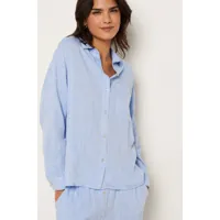 chemise de pyjama en lin mélangé - justine - 2xl - bleu clair - femme - etam