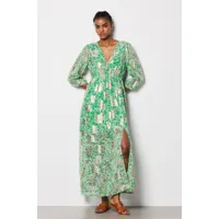 robe longue col v pailletée - uyara - l - vert nil - femme - etam