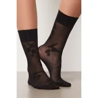 chaussettes transparentes - glam fleurs - tu - noir - femme - etam