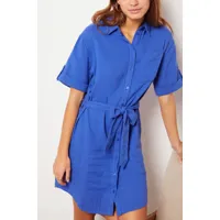 robe chemise courte boutonnée à nouer - conno - xs - bleu roi - femme - etam