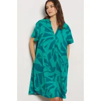 robe courte imprimée en lin mélangé - vanessa - s - turquoise fonce - femme - etam
