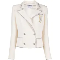 chanel pre-owned veste en tweed à bords contrastants (années 2000) - blanc