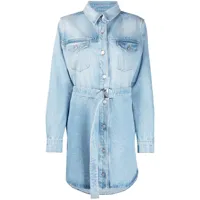 off-white robe-chemise en jean à fleurs brodées - bleu