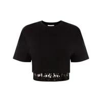alexander mcqueen t-shirt crop à ourlet en dentelle - noir