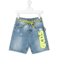 gcds kids short en jean à logo imprimé - bleu