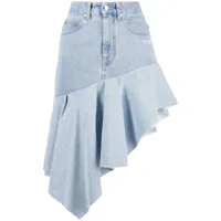 off-white jupe en jean asymétrique à volants - bleu