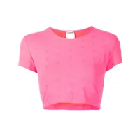 chanel pre-owned t-shirt crop à logo brodé - rose