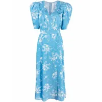 ulyana sergeenko robe mi-longue à fleurs - bleu