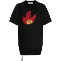 yohji yamamoto t-shirt à fleurs brodées - noir