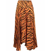 balenciaga jupe mi-longue en soie à imprimé tigre - orange