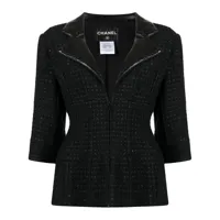 chanel pre-owned veste boutonnée en tweed - noir