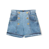 balmain kids short en jean à boutons décoratifs - bleu