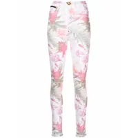 philipp plein legging en jean à fleurs - blanc