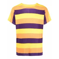 issey miyake pre-owned t-shirt rayé à effet plissé (années 2000) - jaune