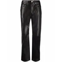 nanushka pantalon droit court en cuir artificiel - noir