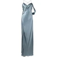 michelle mason robe longue drapée en soie - bleu