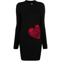 love moschino robe courte à motif cœur en maille intarsia - noir