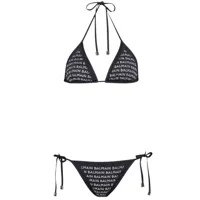 balmain bikini à logo orné de pierres - noir