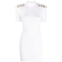 balmain robe courte nervurée à boutons embossés - blanc