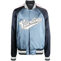 valentino garavani veste bomber à patch logo - bleu