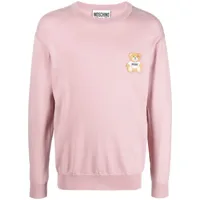 moschino pull en laine vierge à patch logo - rose