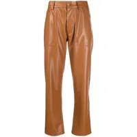 nanushka pantalon droit en cuir artificiel - marron
