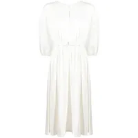 moncler robe mi-longue en coton à taille ceinturée - blanc