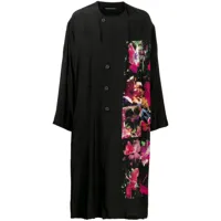 yohji yamamoto manteau en soie à fleurs - noir