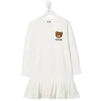 moschino kids robe peplum à applique teddy - blanc