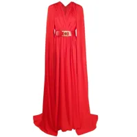 elie saab robe longue ceinturée en soie à effet cape - rouge