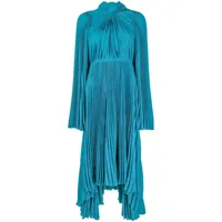 balenciaga robe mi-longue plissée à col torsadé - bleu