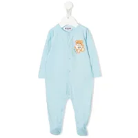 moschino kids pyjama en coton à imprimé teddy bear - bleu