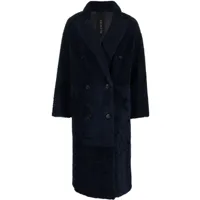 blancha manteau croisé réversible en peau lainée - bleu