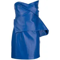 genny robe courte en cuir à design drapé - bleu