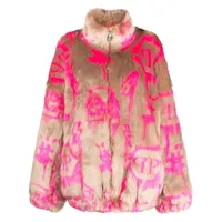 philipp plein manteau en fourrure artificielle à motif monogrammé - rose