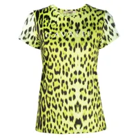 roberto cavalli t-shirt bicolore à imprimé léopard - jaune