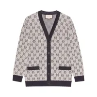 gucci cardigan gg en maille intarsia - gris