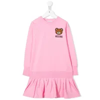 moschino kids robe peplum à applique teddy - rose